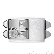 Hermes Collier de Chien Bracelet White With Silver